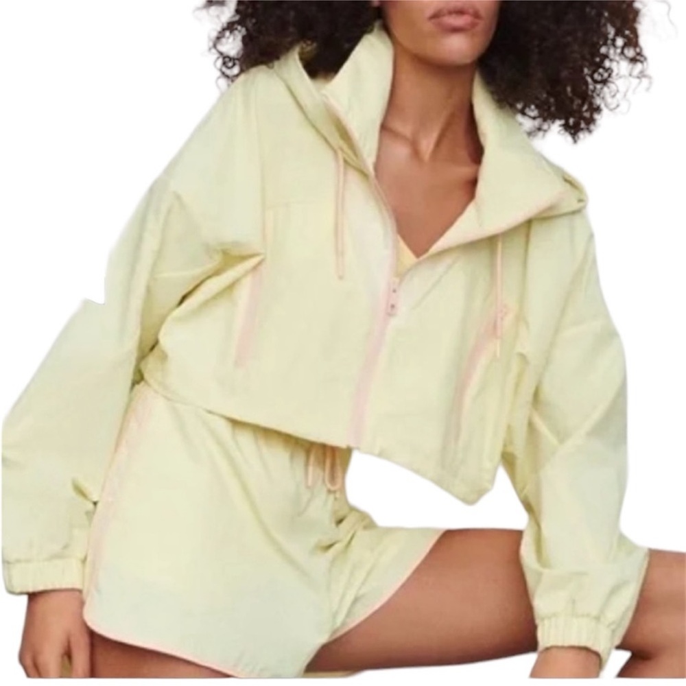 Zara Yellow Cropped Jacket with Pink Trim